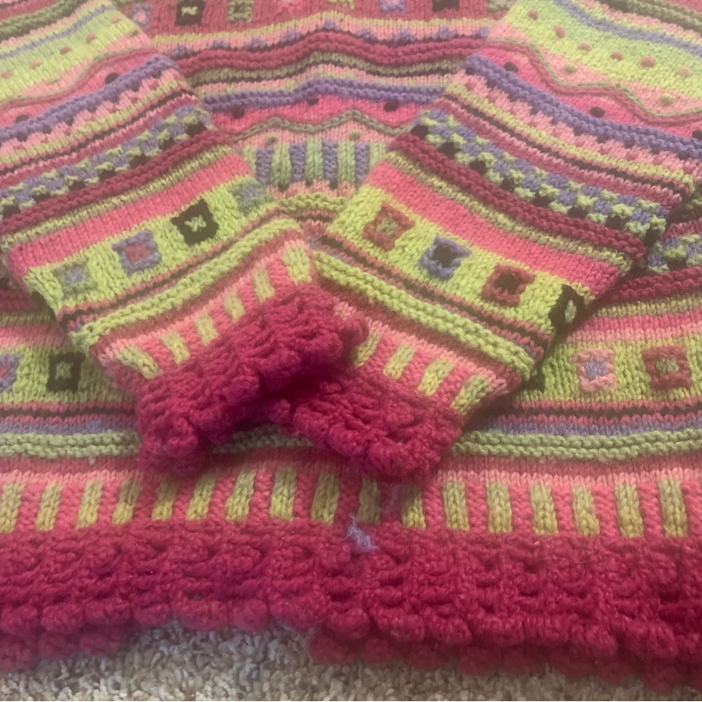 Newari Icelandic Design Hand Knitted Nepal Colorful Cardigan Sweater - Picture 5 of 13
